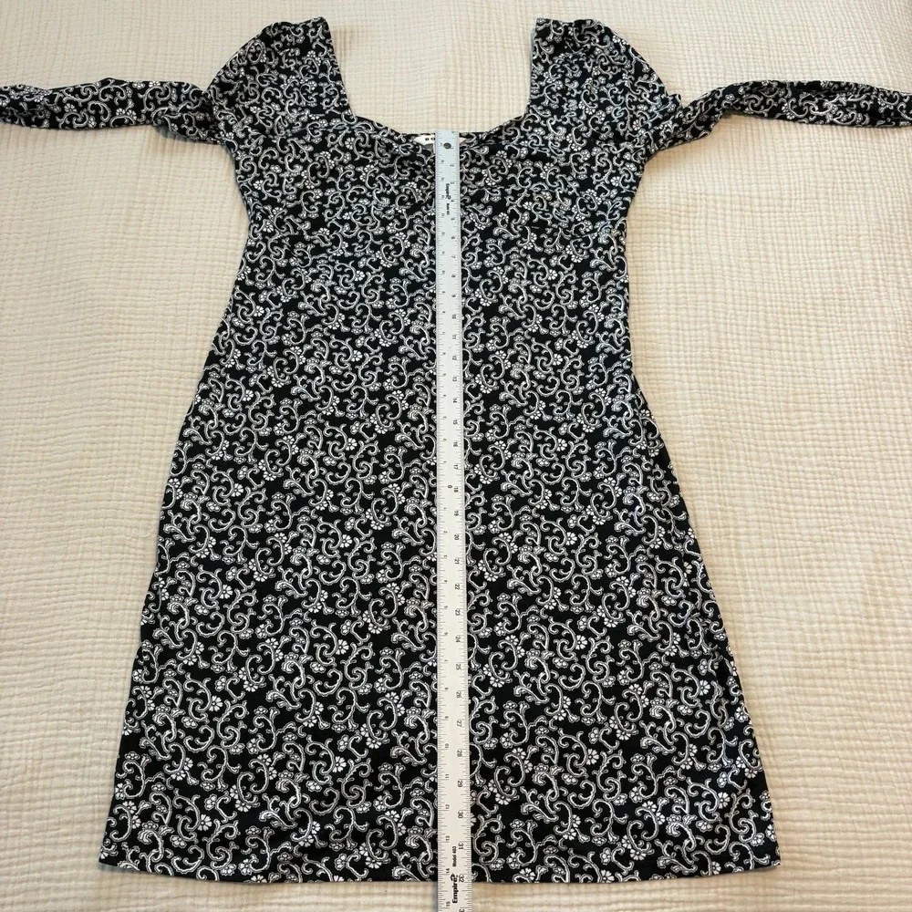 Boden Sweetheart Jersey Dress Sz 12 Long‎ Black Tencel Floral Long Sleeve Preppy